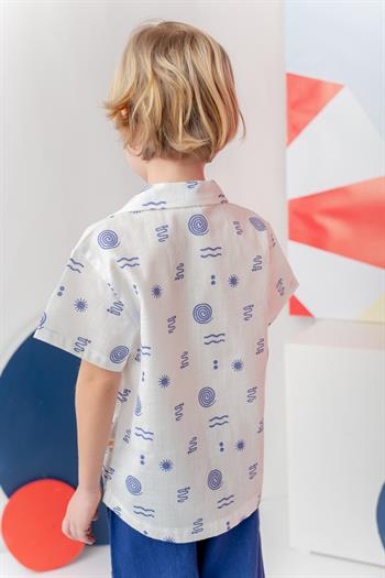 Erkek Çocuk Desenli Keten Gömlek - İndigo