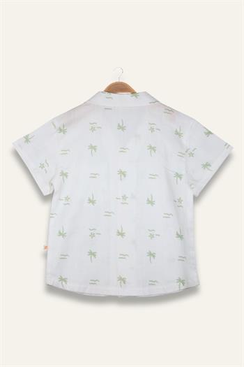 Erkek Çocuk Desenli Keten Gömlek - Yeşil