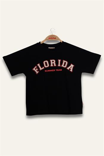 Erkek Çocuk Florida Baskılı T-Shirt - Siyah