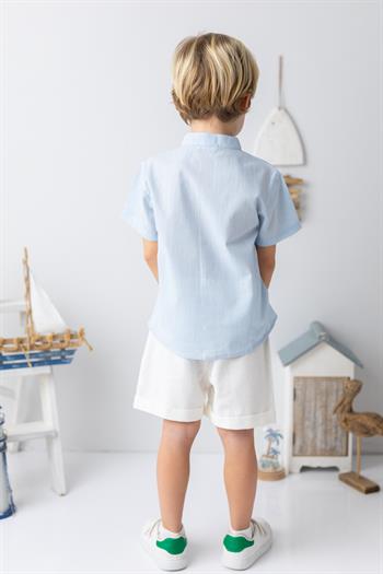 Erkek Çocuk Hakim Yaka Kısa Kollu Gömlek - Açık Mavi