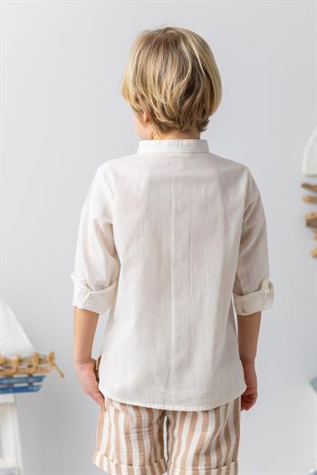 Erkek Çocuk Hakim Yaka Uzun Kollu Gömlek - Ekru