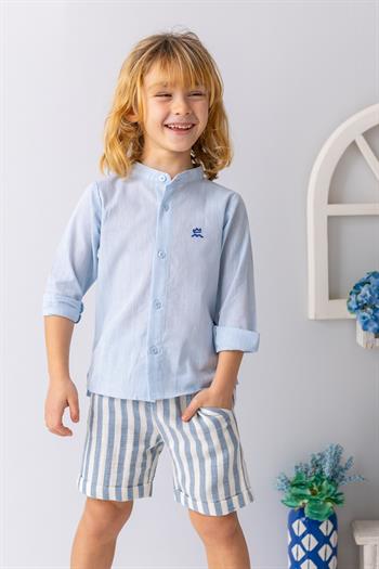 Erkek Çocuk Hakim Yaka Uzun Kollu Gömlek - Açık Mavi
