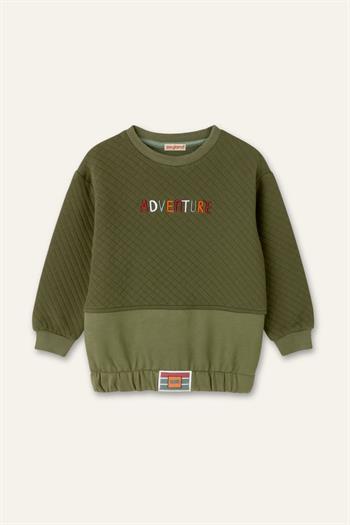 Erkek Çocuk Kapitone Nakış Detaylı Sweatshirt - Haki
