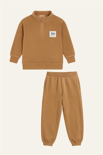 Erkek Çocuk Fermuarlı Polar İkili Takım - Kahverengi