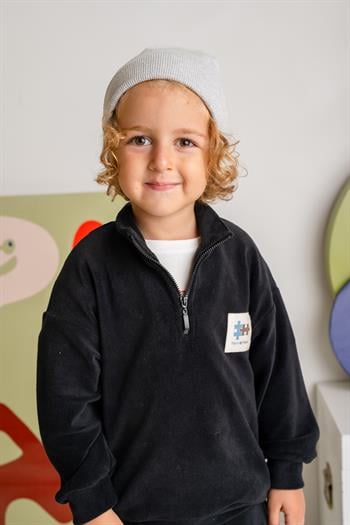 Erkek Çocuk Fermuarlı Polar İkili Takım - Siyah