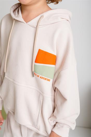 Erkek Çocuk Kapşonlu Kanguru Cepli Sweatshirt - Krem