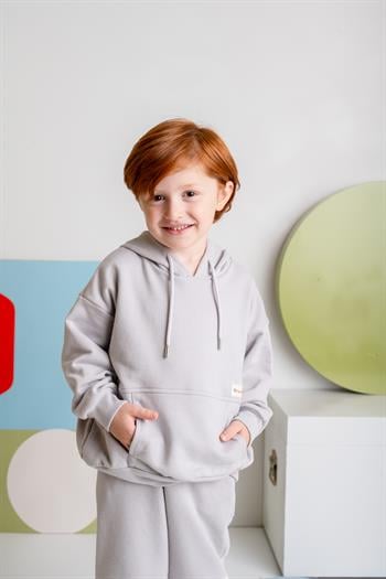 Erkek Çocuk Kapşonlu Kanguru Cepli Sweatshirt - Gri