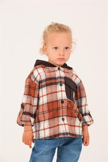 Erkek Çocuk Kapüşonlu Oduncu Gömlek - Kahve Eks