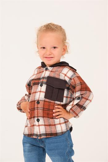 Erkek Çocuk Kapüşonlu Oduncu Gömlek - Kahve Eks