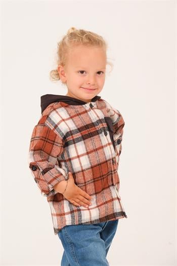 Erkek Çocuk Kapüşonlu Oduncu Gömlek - Kahve Eks