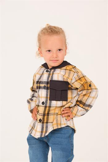 Erkek Çocuk Kapüşonlu Oduncu Gömlek - Sarı Ekose