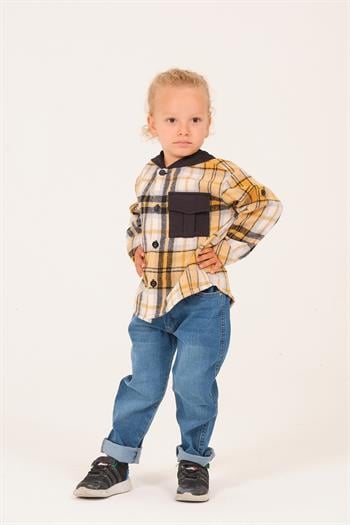 Erkek Çocuk Kapüşonlu Oduncu Gömlek - Sarı Ekose