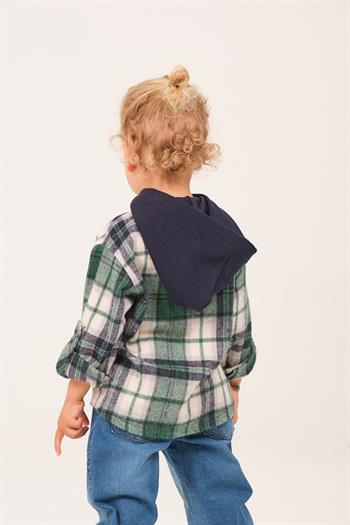 Erkek Çocuk Kapüşonlu Oduncu Gömlek - Yeşil Ekose