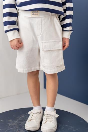 Erkek Çoçuk Kargo Çepli Kısa Şort - Beyaz