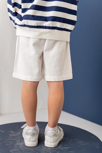 Erkek Çoçuk Kargo Çepli Kısa Şort - Beyaz