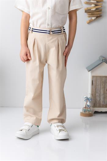 Erkek Çocuk Kemerli Gabardin Pantolon - Taş Rengi