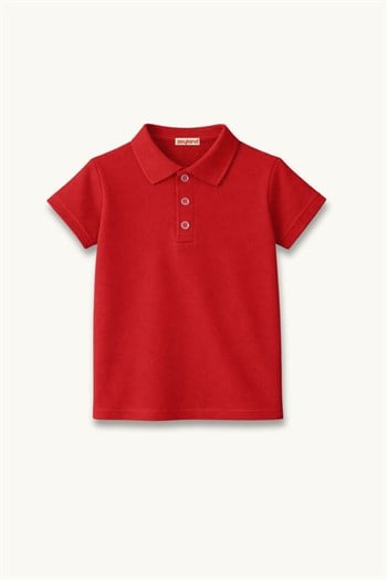 Kız Erkek  Çocuk Kısa Kollu Polo Yaka Tshirt  - Kırmızı