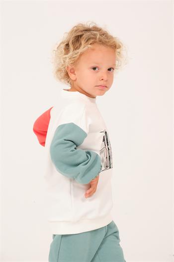 Erkek Çocuk Renkli Baskı Nakış Detaylı Sweatshirt - Mint