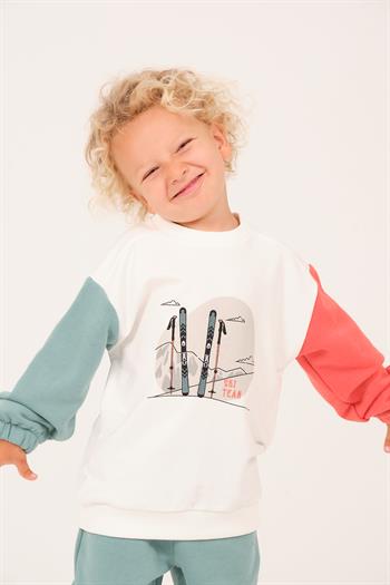 Erkek Çocuk Renkli Baskı Nakış Detaylı Sweatshirt - Mint