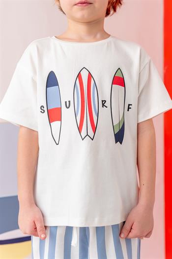 Erkek Çoçuk Sörf Baskılı T-Shirt - Ekru