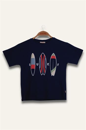Erkek Çoçuk Sörf Baskılı T-Shirt - Lacivert