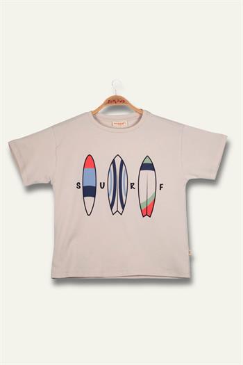 Erkek Çoçuk Sörf Baskılı T-Shirt - Taş Rengi