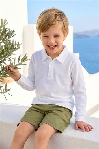 Erkek  Çocuk Uzun Kollu Polo Yaka Tshirt  - Beyaz
