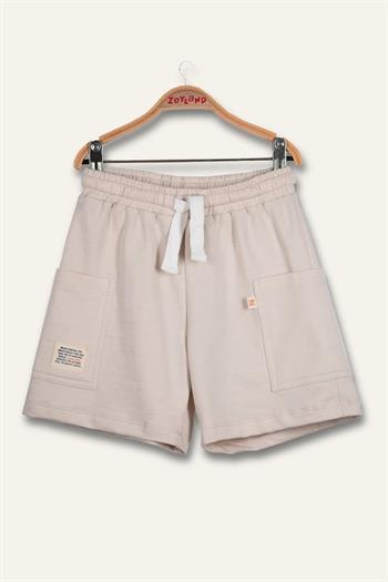 Erkek Çocuk Yandan Çepli Kısa Şort - Taş Rengi