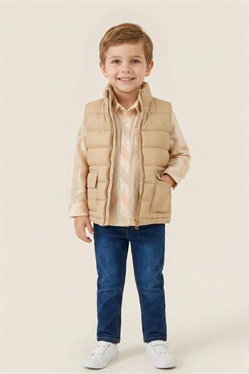 Erkek Çocuk Yelekli 3lü Takım  - Beige