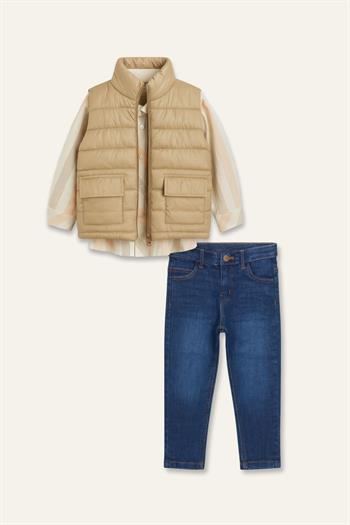 Erkek Çocuk Yelekli 3lü Takım  - Beige