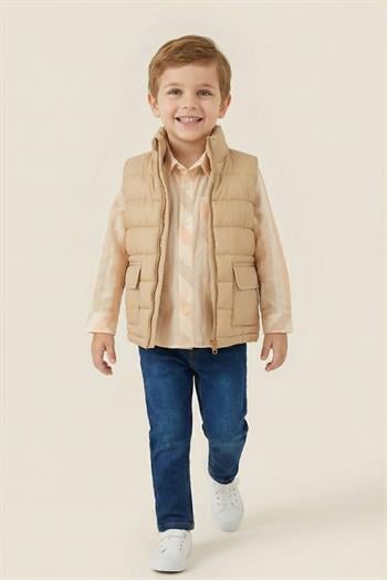 Erkek Çocuk Yelekli 3lü Takım  - Beige