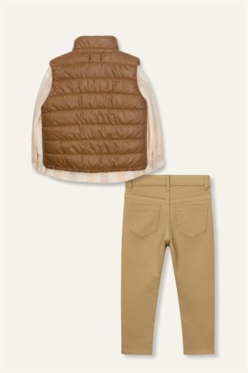 Erkek Çocuk Yelekli 3lü Takım  - Kahverengi