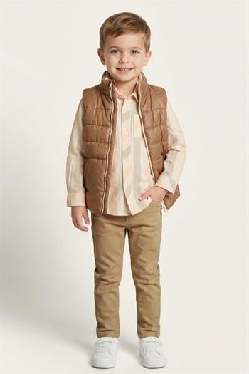 Erkek Çocuk Yelekli 3lü Takım  - Kahverengi