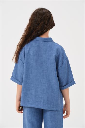 Genç Kız Çocuk Aksesuar Detaylı Cepli Kısa Kollu Gömlek