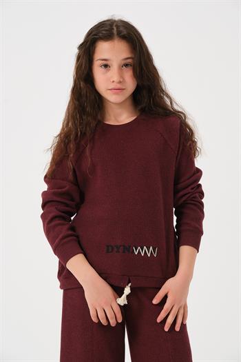 Genç Kız Çocuk Baskılı Sweatshirt - Bordo