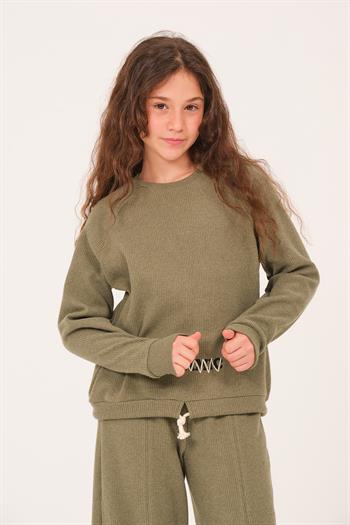 Genç Kız Çocuk Baskılı Sweatshirt - Haki