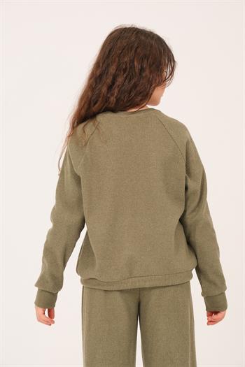 Genç Kız Çocuk Baskılı Sweatshirt - Haki