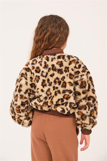 Genç Kız Çocuk Cep Detaylı Leopar Mont - Leopar Desenli