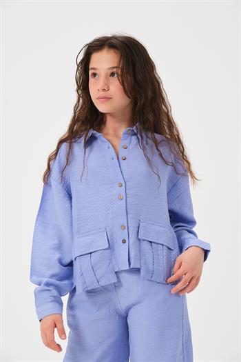 Genç Kız Çocuk Cepli Uzun Kollu Gömlek