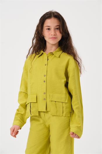 Genç Kız Çocuk Cepli Uzun Kollu Gömlek