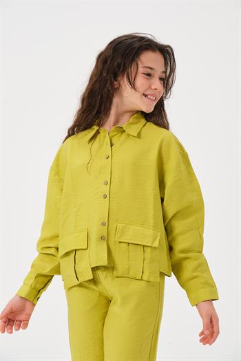 Genç Kız Çocuk Cepli Uzun Kollu Gömlek