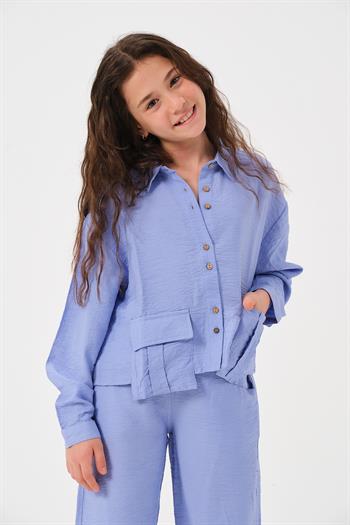 Genç Kız Çocuk Cepli Uzun Kollu Gömlek