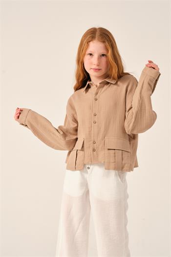 Genç Kız Çocuk Cepli Uzun Kollu Gömlek