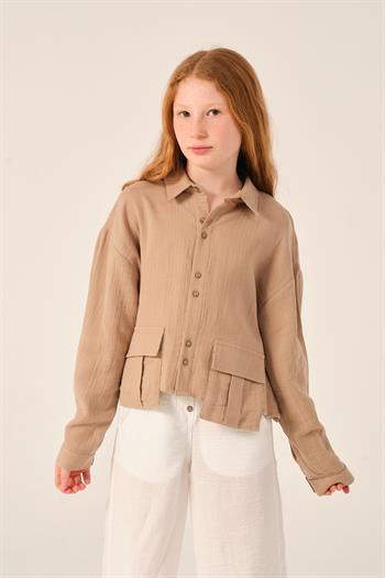 Genç Kız Çocuk Cepli Uzun Kollu Gömlek