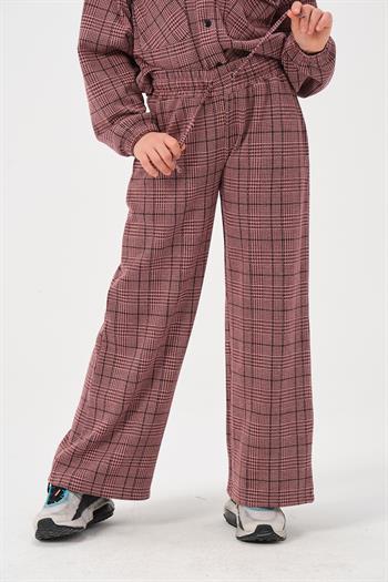 Genç Kız Çocuk Desenli Bol Paça Pantolon - Bordo
