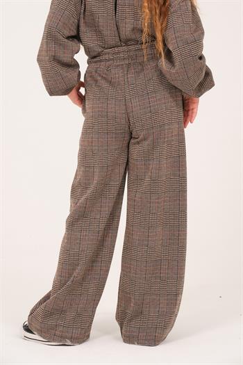 Genç Kız Çocuk Desenli Bol Paça Pantolon - Kahve