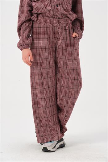 Genç Kız Çocuk Desenli Bol Paça Pantolon - Bordo