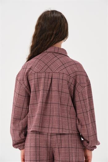 Genç Kız Çocuk Ekose Desenli Ceket - Bordo