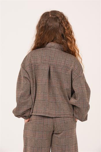 Genç Kız Çocuk Ekose Desenli Ceket - Kahve