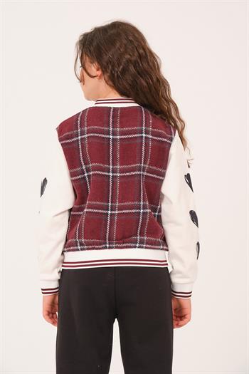 Genç Kız Çocuk Ekose Desenli Kolej Ceket - Bordo